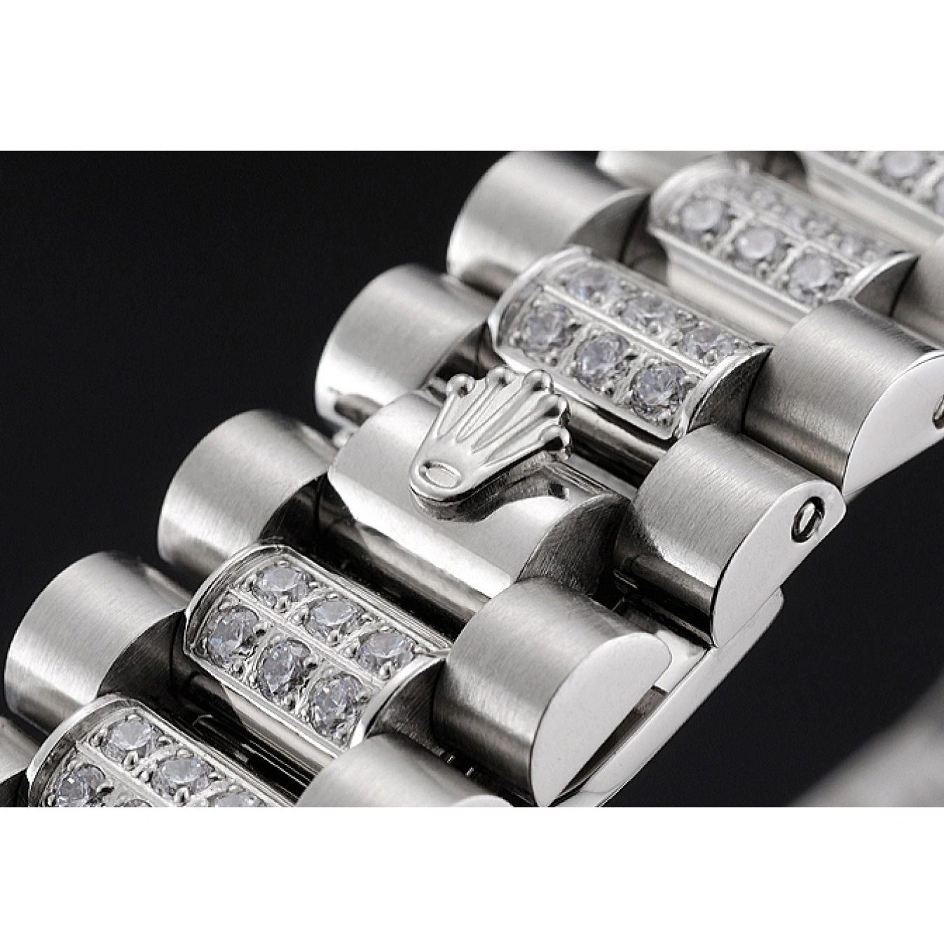 MiroTime 1026 Swiss Rolex Day Date Diamond Pave Dial And Bezel And Stainless Steel Bracelet